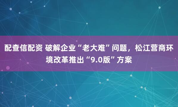 配查信配资 破解企业“老大难”问题，松江营商环境改革推出“9.0版”方案